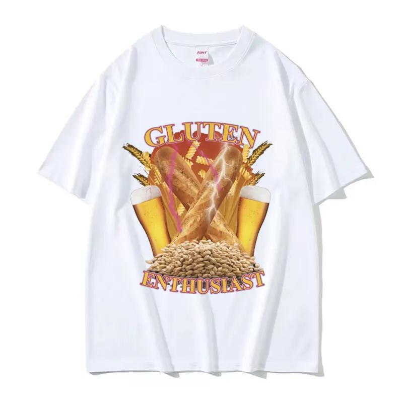 

Смішна футболка з мемом про ентузіаста глютену Чоловіча мода Бавовняні футболки з коротким рукавом О-подібний виріз Вільна Оверсайз футболка Streetwear 4XL