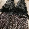 Lace Trim Leopard Print See-Through Patchwork Nightgown
