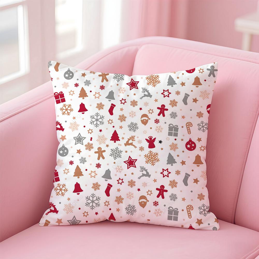 CChristmas Pattern Cushion Cover Linen Pillowcase Cover Soft Decor for Sofa Home Room