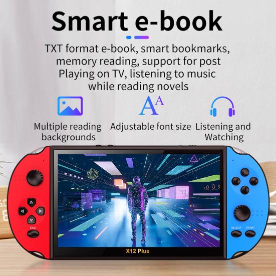 

X12 Plus 7-дюймовая портативная игровая консоль с поддержкой 9 симуляторов AV-выходная камера Электронная книга Двойной джойстик Портативный детский игровой плеер для взрослых