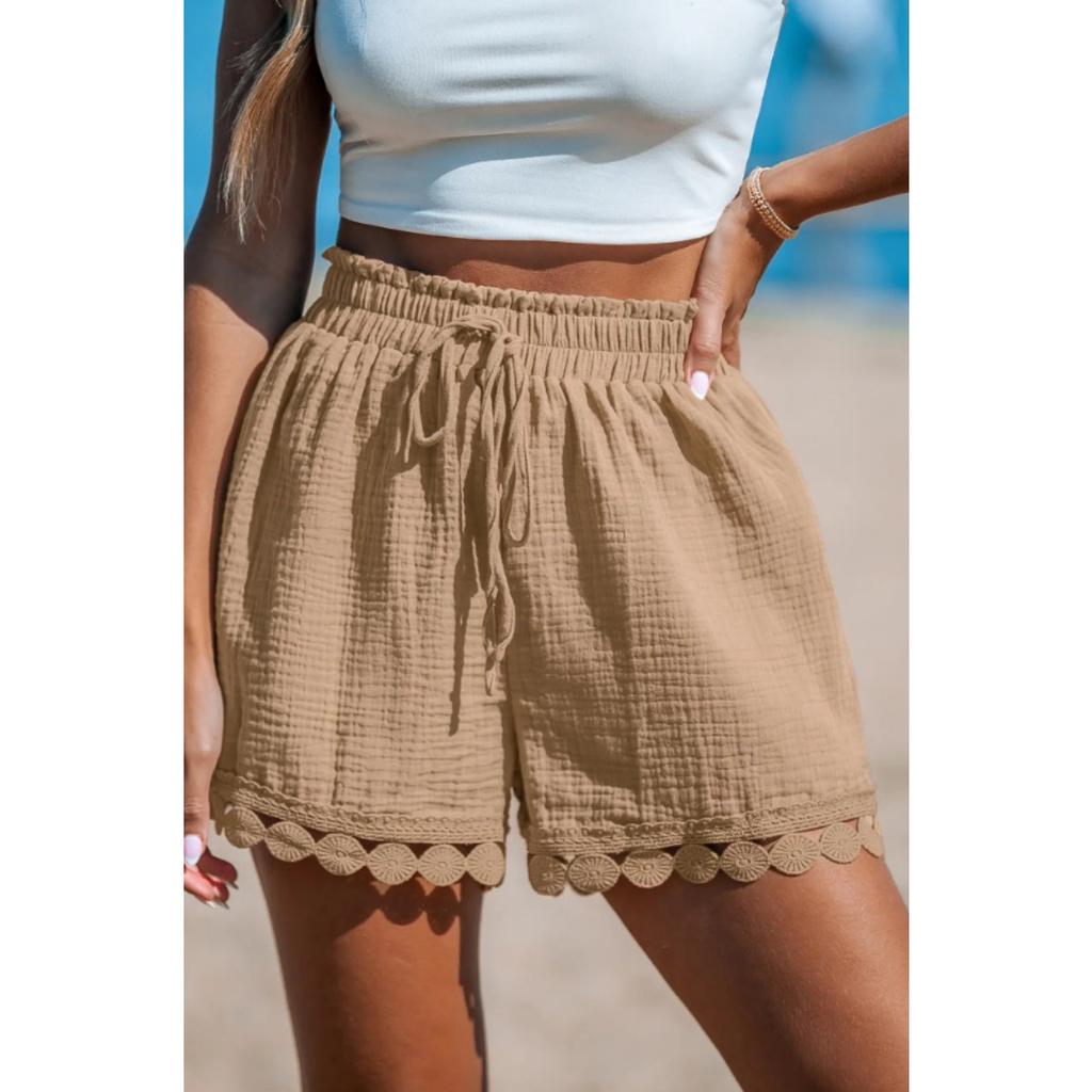 Dámské šortky, Strečové, S vysokým pasem, Pohodlné kalhoty se širokými nohavicemi, Bohémský styl, Pláž, Dovolená, Ležérní kalhoty