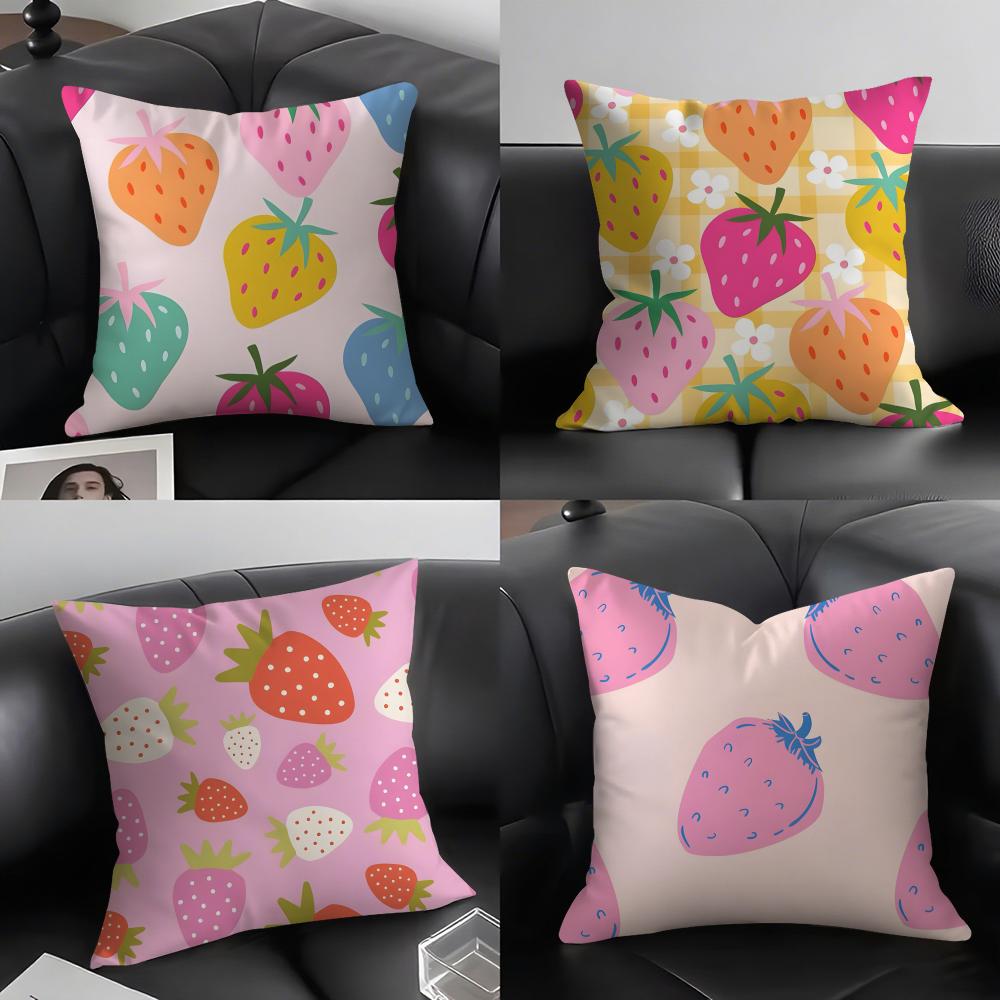 Strawberry Colorful Cushion Cover Pillowcase Ultra Soft Skin Friendly Fabric Cloud Like Comfort & Concealed Zipper