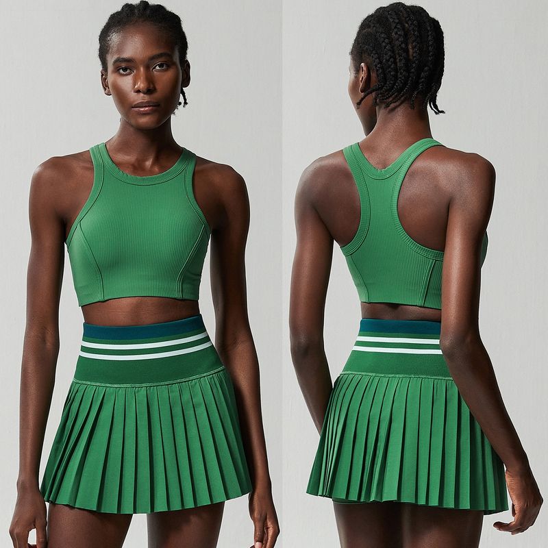 Sports Fitness Yoga Wear Suit Female Exposure-Proof Skirt Pocket Tennis Skirt Quick-Drying Shockproof Beauty Back Exercise Bra