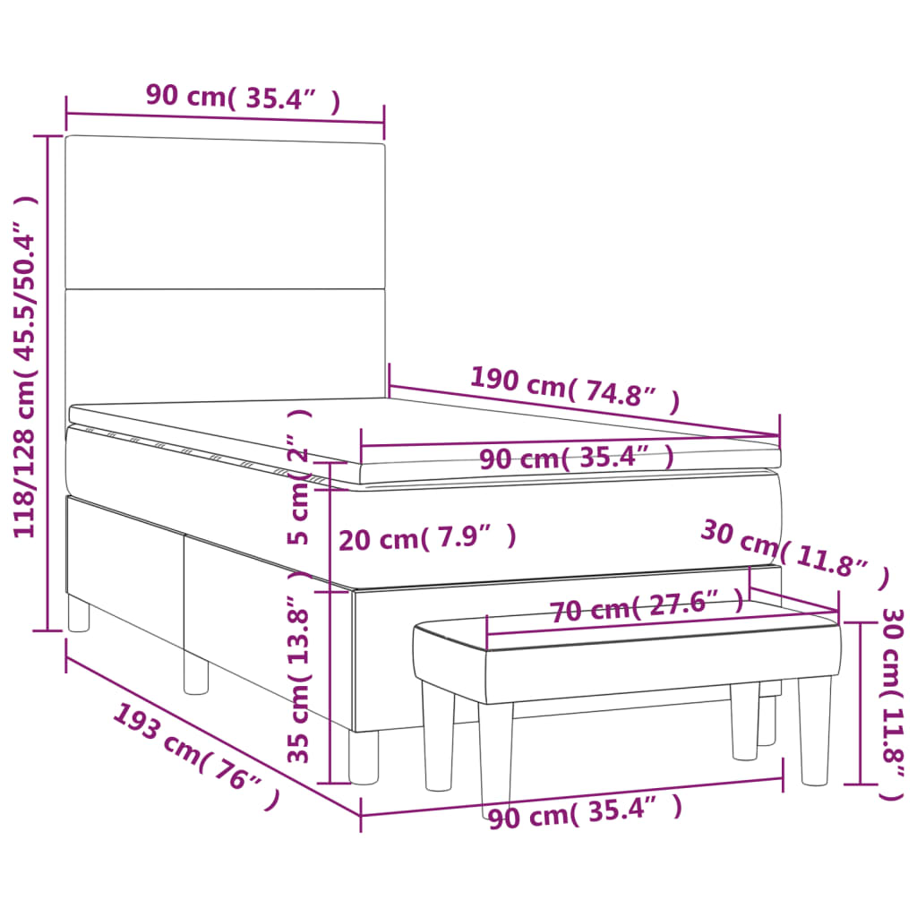 Box Spring Bed with Mattress Pink 90 x 190 cm Velvet