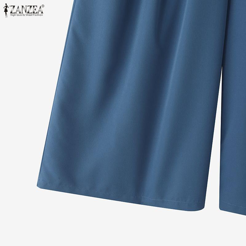 ZANZEA Womens Casual Solid Color Loose Wide Leg Pants