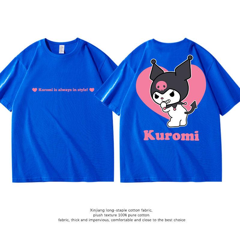 New Summer Pure Cotton Childrens Tshirt Kuromi Fashion Doublesided Printed Parentchild Outfit Round Neck Short Sleeved Shirt