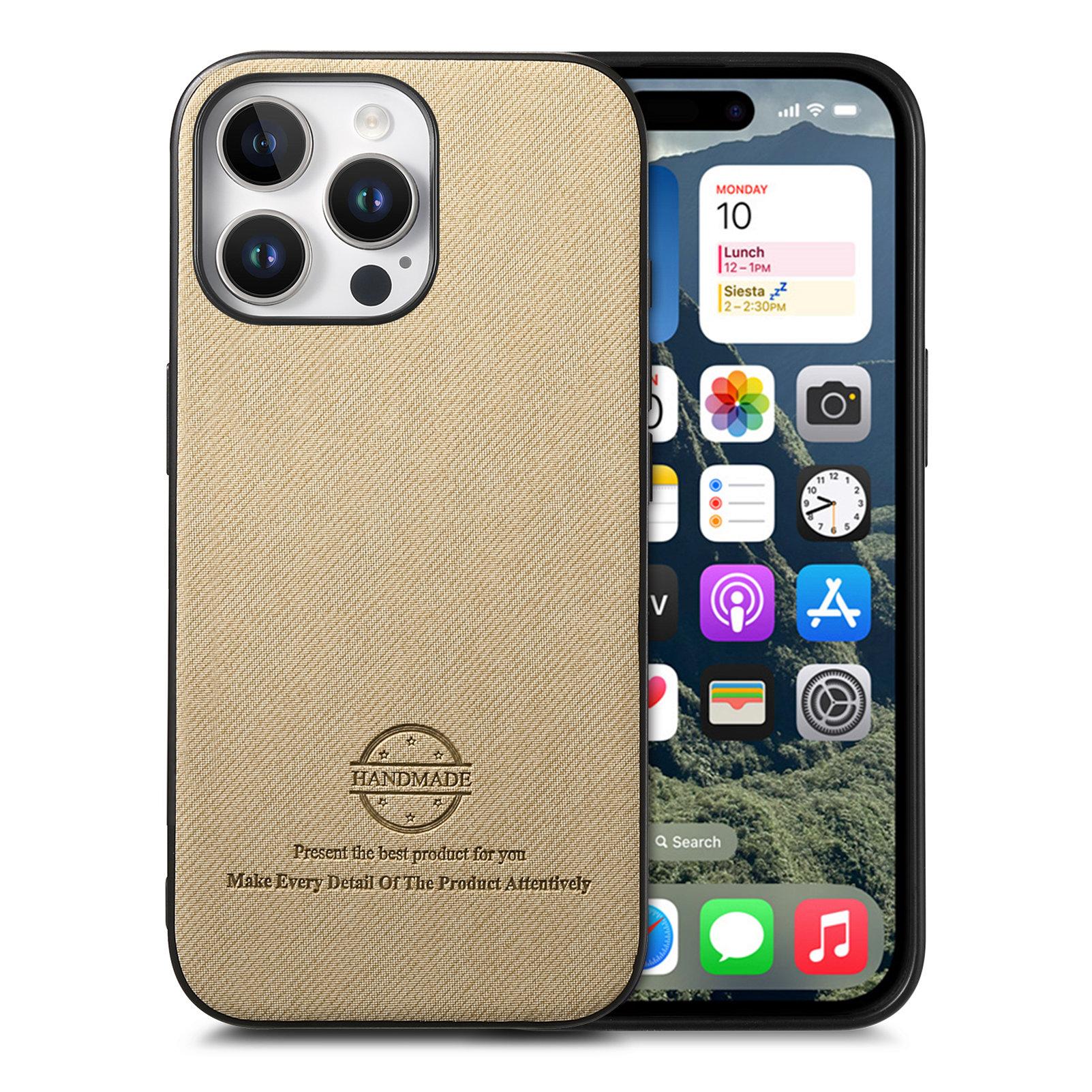 

Кожаная задняя крышка для телефона iPhone 15 Pro с тканевой текстурой Khaki
