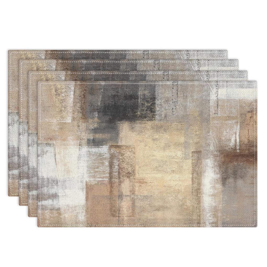 Farmhouse Placemats Set of 4, 12x18 Inch Modern Grey White and Yellow Art Painting Table Mats for Outdoor Home Party Kitchen Dining Decoration
