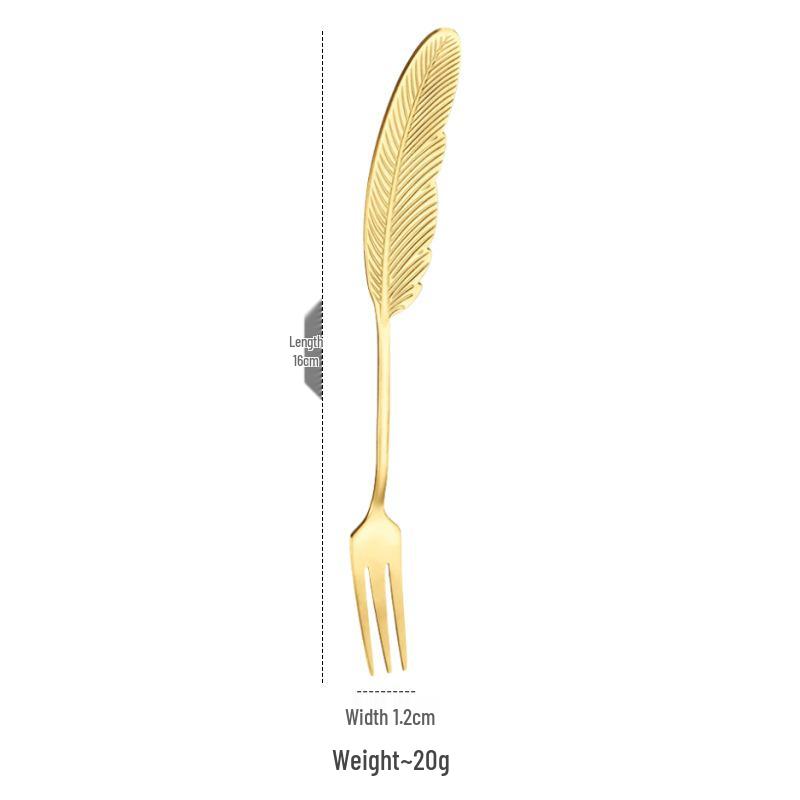 Colorful 304 Stainless Steel Feather Spoon & Fork Set for Desserts and Coffee