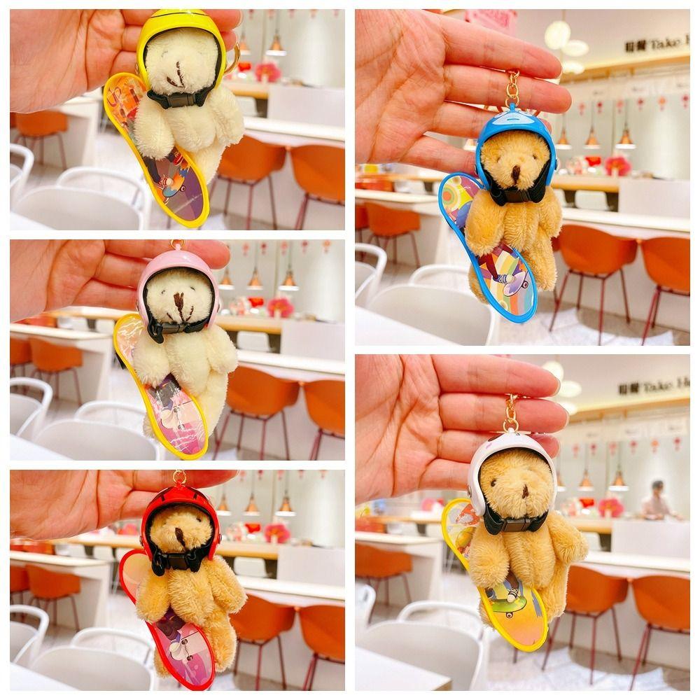 Bag Charm Little Skate Bear Plush Keychain Fluffy Skateboard Bear Keychain  Kids Girls Toys