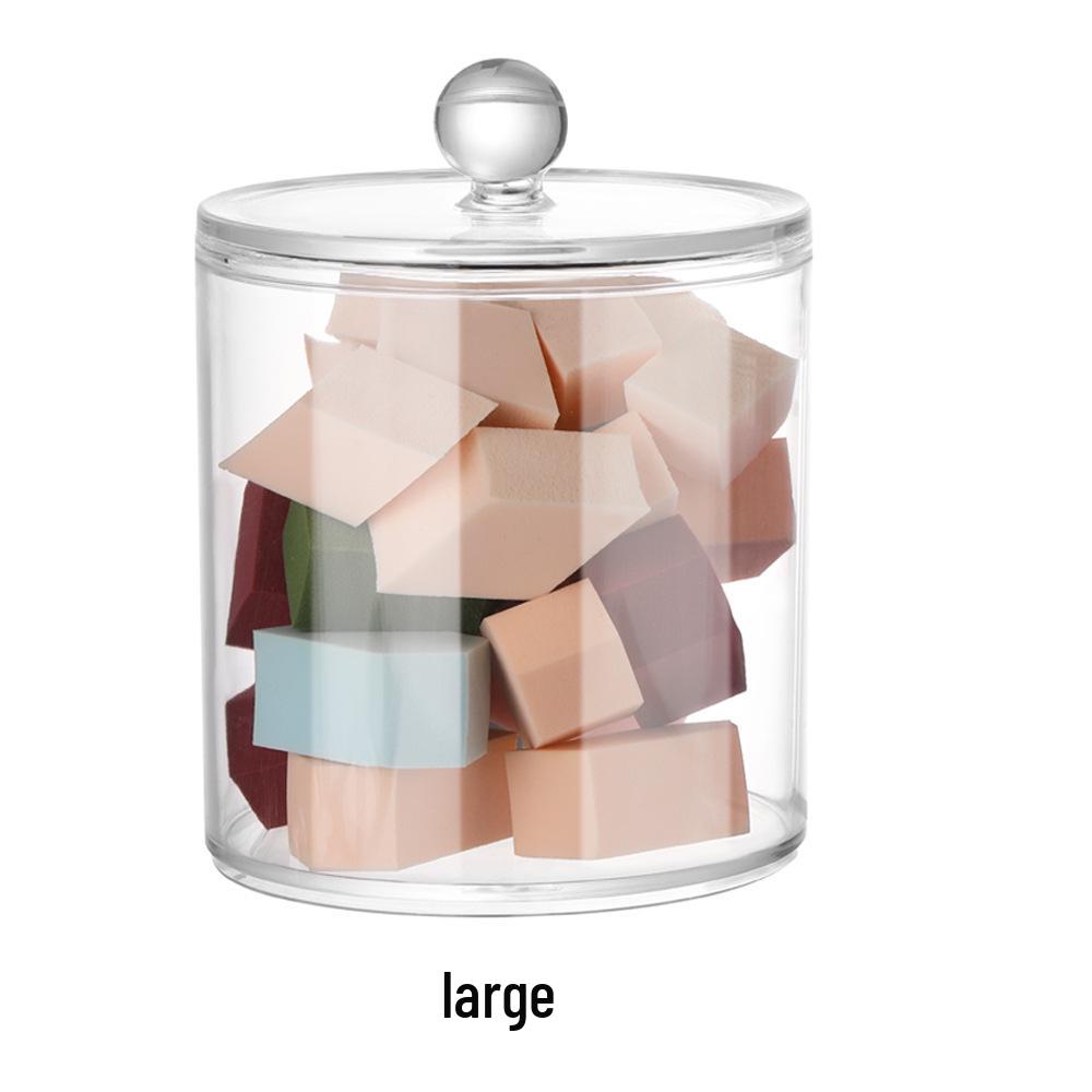 Bamboo Lid Acrylic Cotton Swab & Puff Storage Container