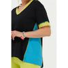 Fierte Damska bluzka w dużym rozmiarze Lm87070 Dekolt w kształcie litery V, krótki rękaw, kombinacja kolorów