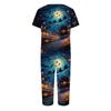 Women's Two Piece Halloween Print Lounge Set Short Sleeve Top with V Neck and Capri Pants Casual Sleepwear Pajama Set for Relaxed Fit