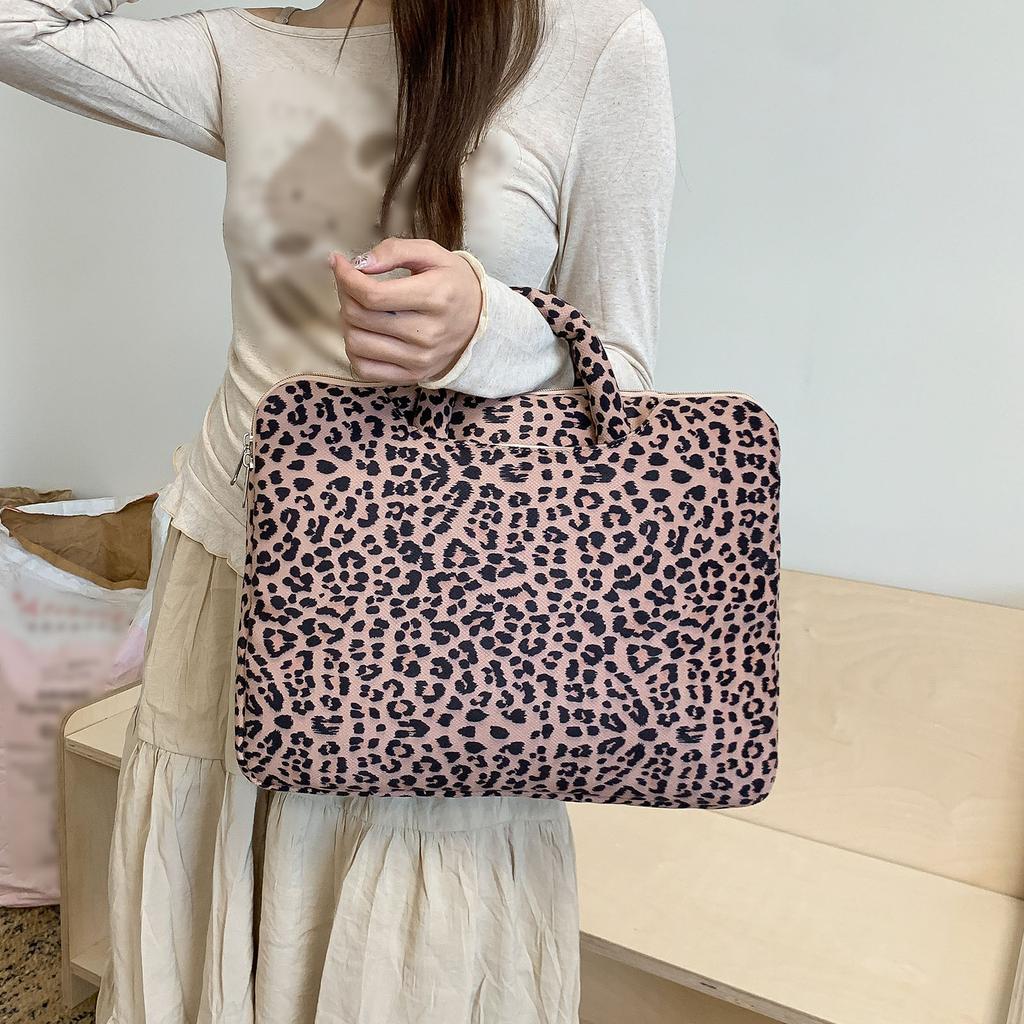 Estampa de Leopardo Capa Protetora Acolchoada à Prova de Choque Bolsa de Ombro para Armazenamento de Tablet Resistente ao Desgaste Bolsa Interna para Laptop Bolsa para Trajeto Trabalho Estudo