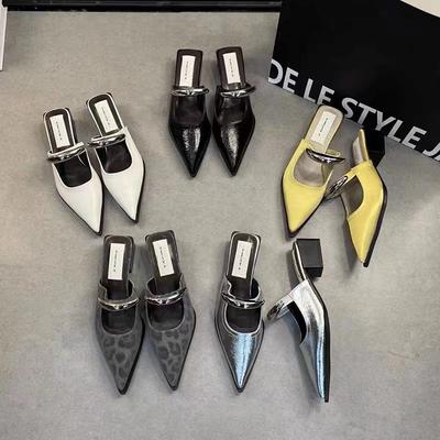 Nieuwe Stijl Populaire Zomer Beknopte Puntige Teen Dames Pantoffels Mode Dunne Lage Hakken Feest Schoenen Pumps Mules Instappers Zapatos Mujer