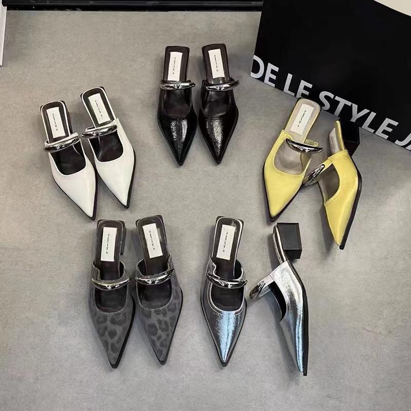 New Style Popular Summer Concise Pointed Toe Women Slippers Thin Low Heels Party Pumps Mules Slide Shoes Zapatos Mujer