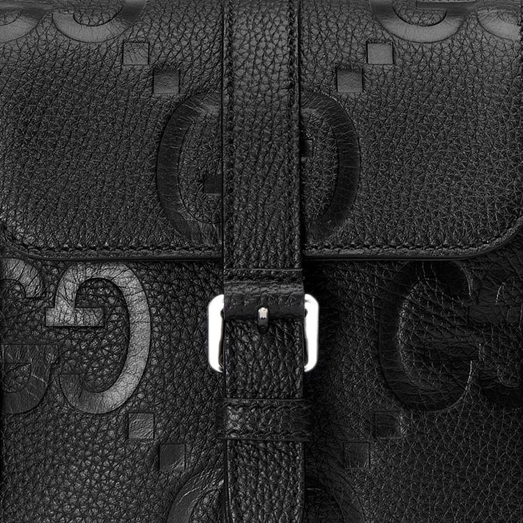 Gucci Jumbo GG Super Double G Logo Adjustable Shoulder Strap Magnetic Flap Messenger Bag Men Shoulder Bag Black 760235-AABY0-1000