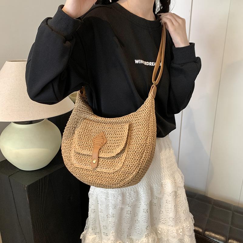 New Casual Woven Bag Women's Vacation Style Straw Woven Bag Women's Versatile Commuter Shoulder Bag Messenger Bag