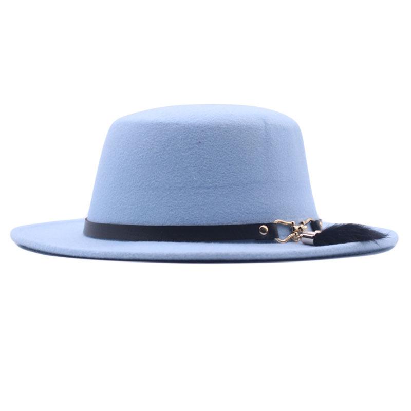 Nouveau chapeau haut de forme à dessus plat pour l'automne et l'hiver, accessoires en fourrure de lapin, chapeau en laine, chapeau panama jazz, chapeau en feutre à larges bords