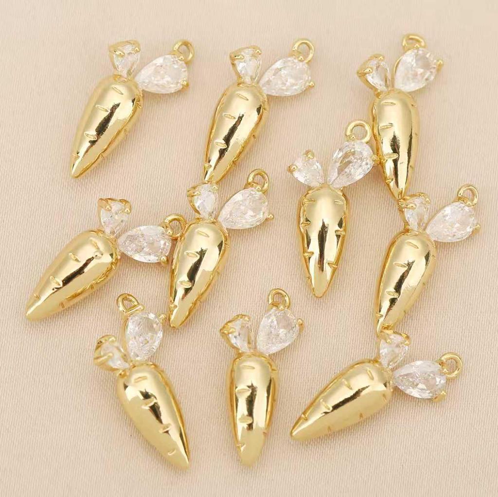 Liangfei 18k Gold Plated Carrot Pendant with Diamonds - Cute Cartoon Charm DIY Jewelry Accessory