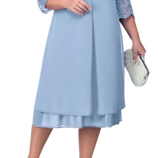 Buy Formal Dress Net Yarn Embroidery Plus Size Loose Round Neck Floral