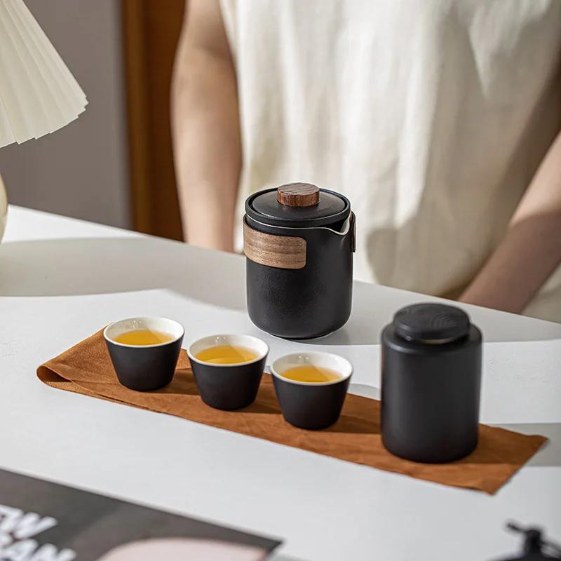 Travel Tea Set Ceramics Business Gift One Pot and Three Cups Outdoors Drinkware Cup Tools Teacup Portable China Sets Full Dining
