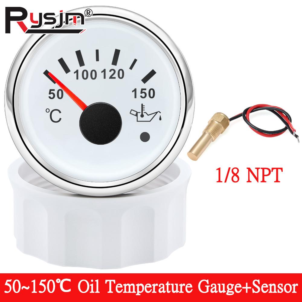 Waterproof 52mm 2" Oil Temp Gauge Temperature Meter 50-150 Celsius + Temp Sensor 1/8NPT M14X1.5 Red LED For Marine Car 12V/24V