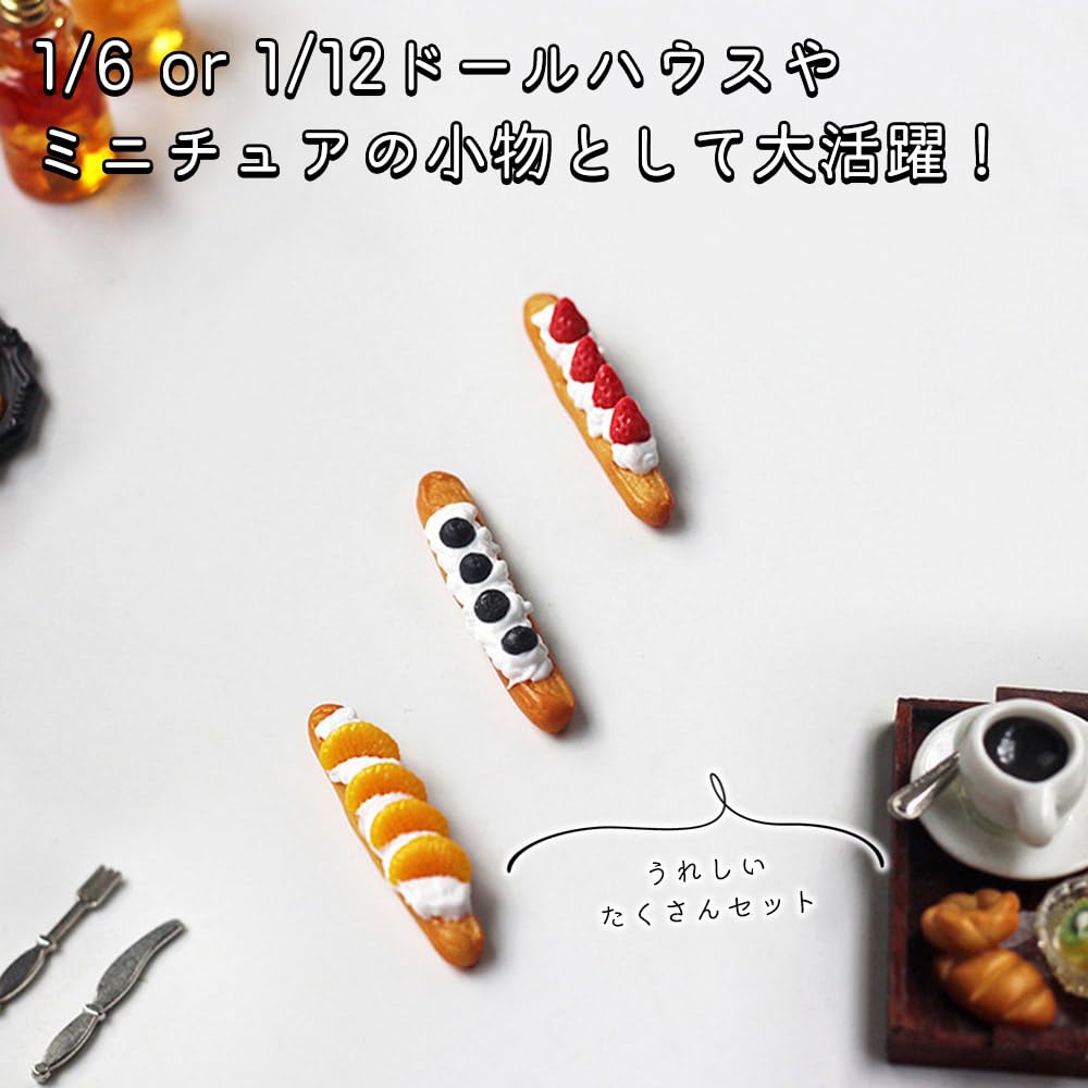 Moin Moin Miniature Sweets Set (5 Pieces) + Plate + Wooden Tray + Silver Cutlery Set (2 Sets)  16 112 Scale Cafe Bread Realistic Desserts with