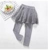Leggings per bambine dai 2 ai 6 anni, primavera, autunno, gonna e pantaloni in pizzo, pantaloni da principessa per bambine, alla moda, rosa, grigio e nero