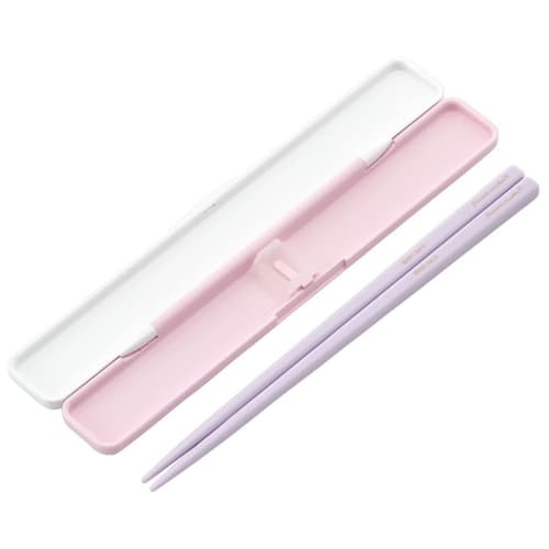 Skater Chopsticks and Chopstick Case Set, 18cm, Silver Ion Ag+ Antibacterial, Fluffy Cat Design, Made In Japan, ABC3AG-A