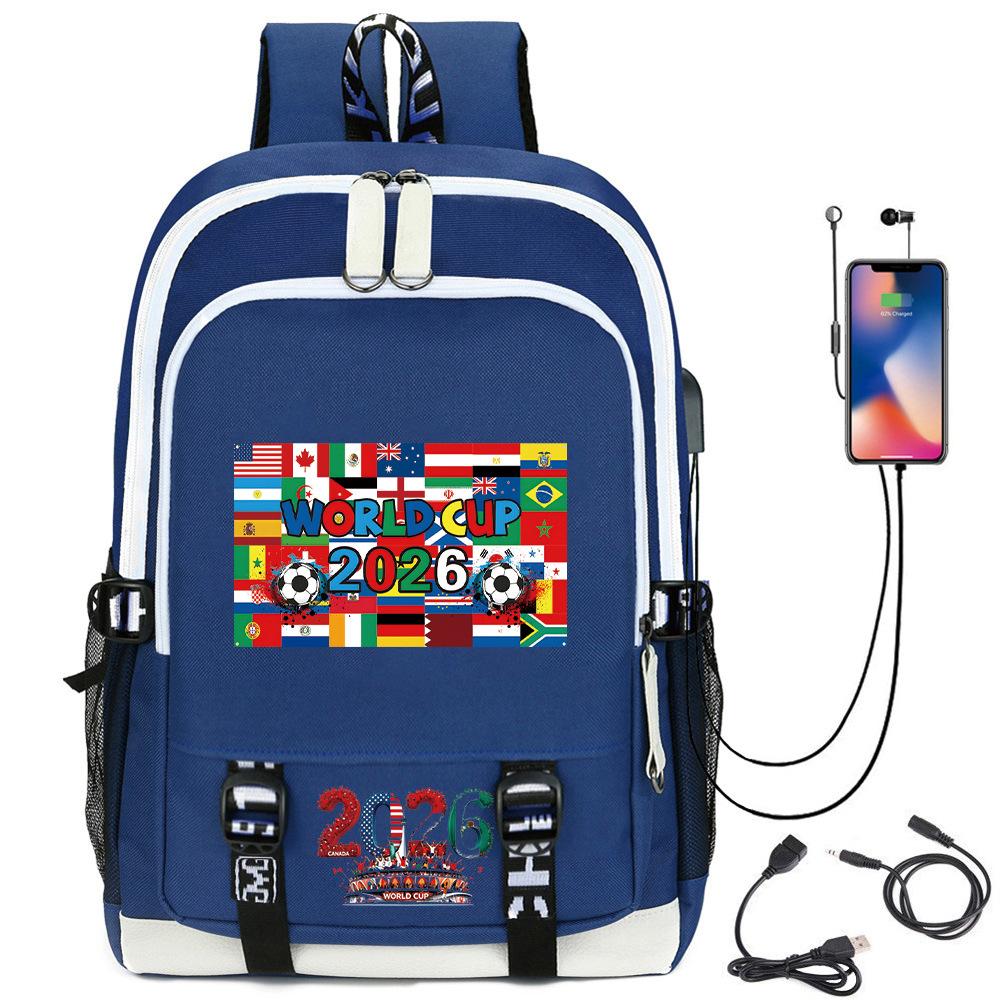 Football Star Printed Schoolbag Backpack Usb Charging Student Backpack Computer Bag