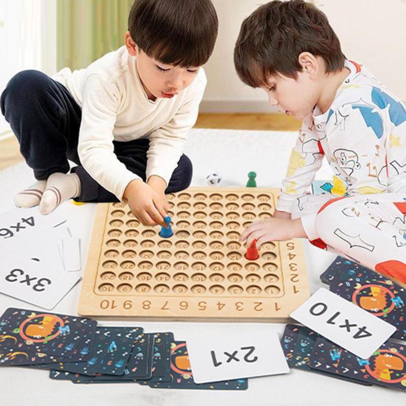 Montessori Wooden Multiplication Board Game Children Math Educational Toys Counting Hundred Board Interactive Thinking Game