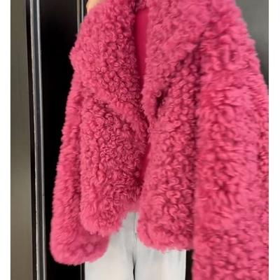 Winter New Models Are Popular Today, Beautiful Rose Red Fur Integrated Lamb Wool Coat Women