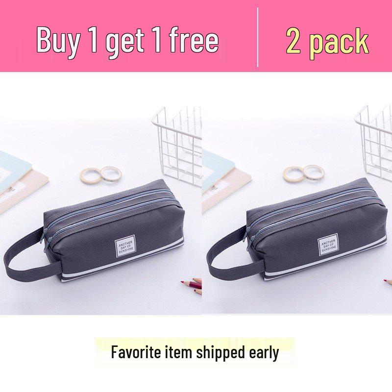 Ins Style Double Layer Canvas Pencil Case for Students - Simple, Creative Design with Zippers