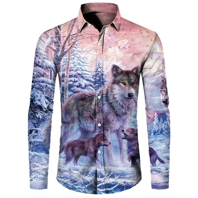 Мужские рубашки с 3D принтом Cool Wolf — фото 11