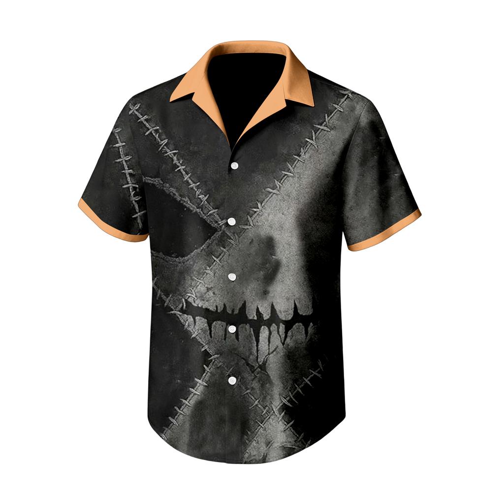 Men's Casual Short Sleeve Shirt with Halloween Print for Parties and Everyday Wear