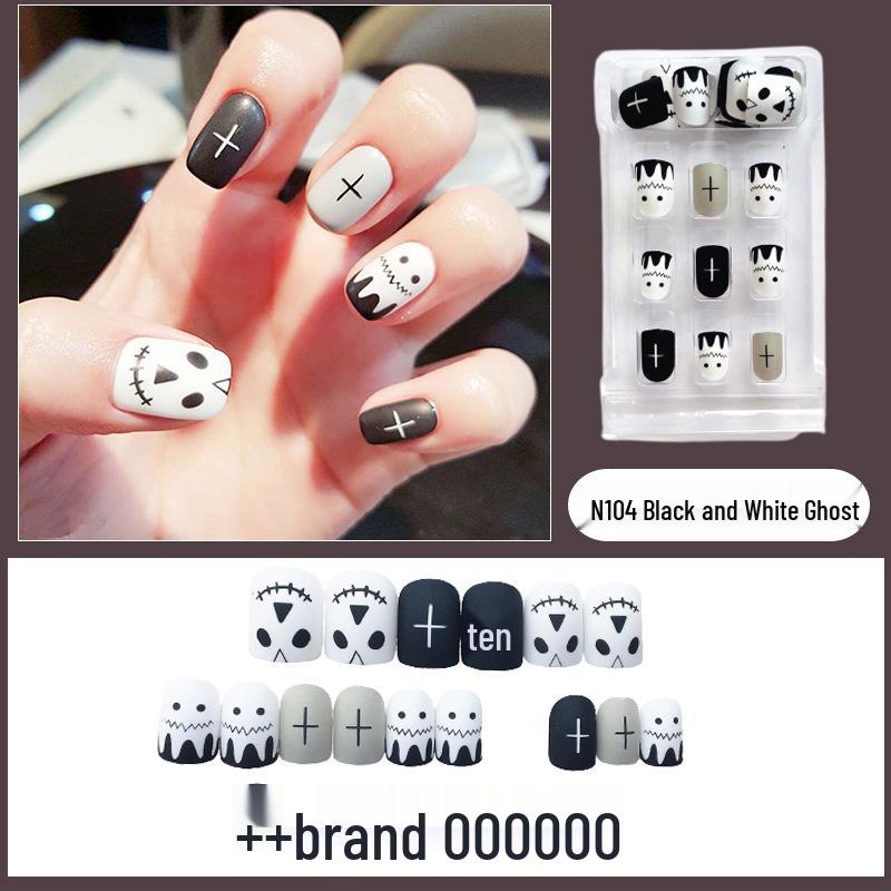 

24-Piece Matte Black & White Short Square Halloween Press-On Nails