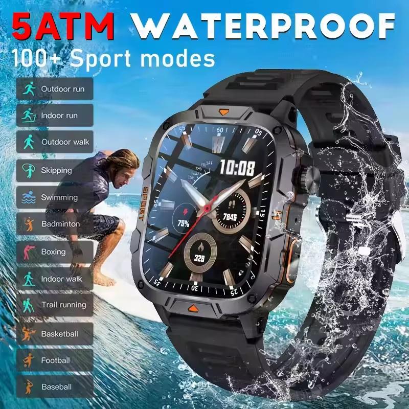 2025 New Military Grade Smart Watch Men 1.96" AMOLED Screen 5ATM Waterproof Sports Fitness Tracker BT Call Smartwatch For Xiaomi