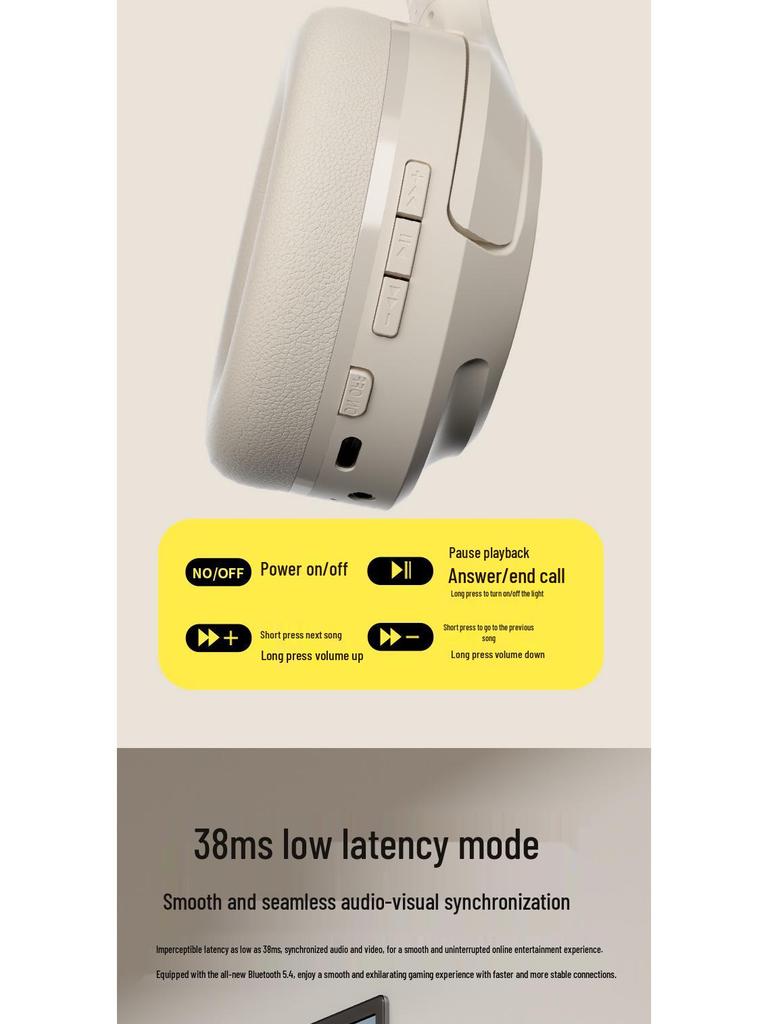New 2025 Over-Ear Wireless Bluetooth Gaming Headset with Noise Cancelling, Card Slot, Luminous Design, and Extended Battery Life.