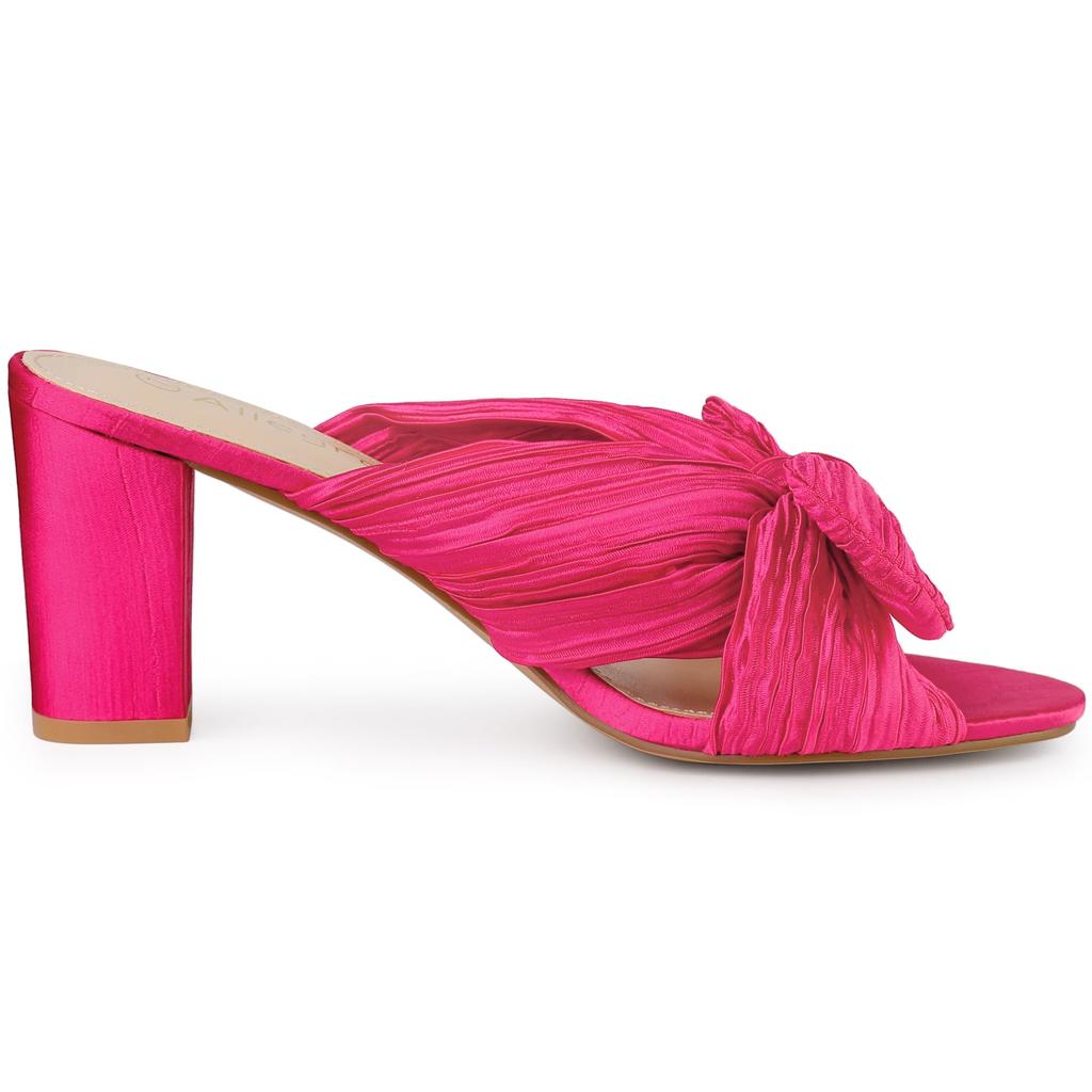 Allegra K Women's Slide Sandals with Chunky Heel and Bow, Hot Pink, Size 25.5cm