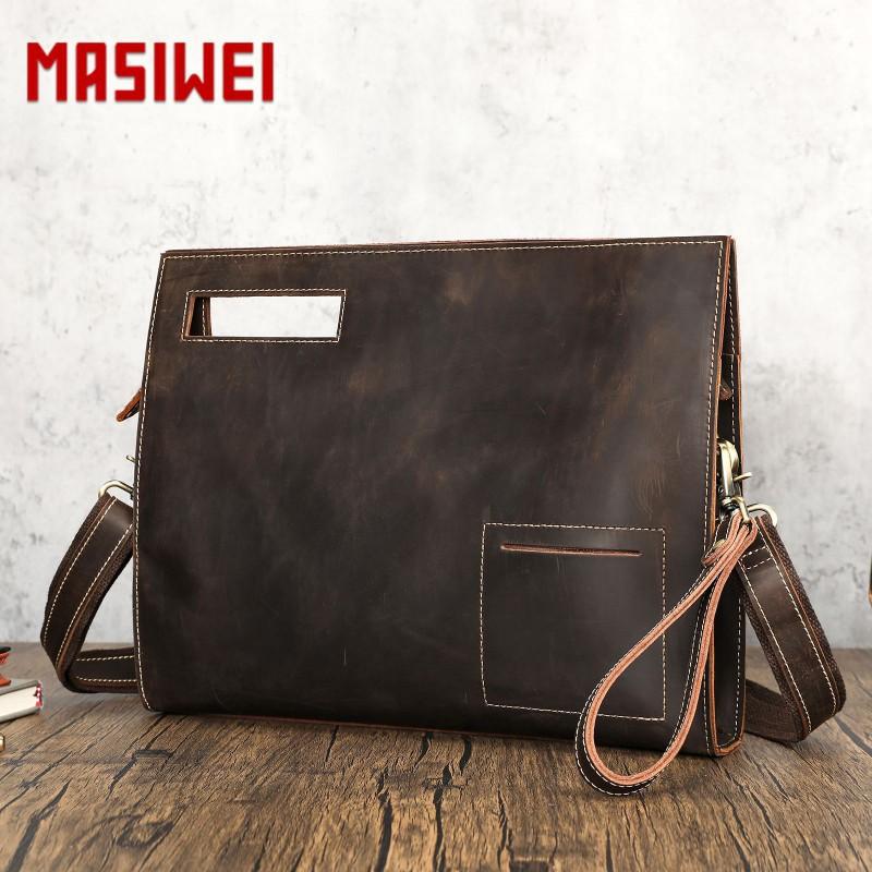 Crazy Horse Skin Men's Crossbody Bag Retro Simple Handheld Letter Package Business Travel Shoulder Men