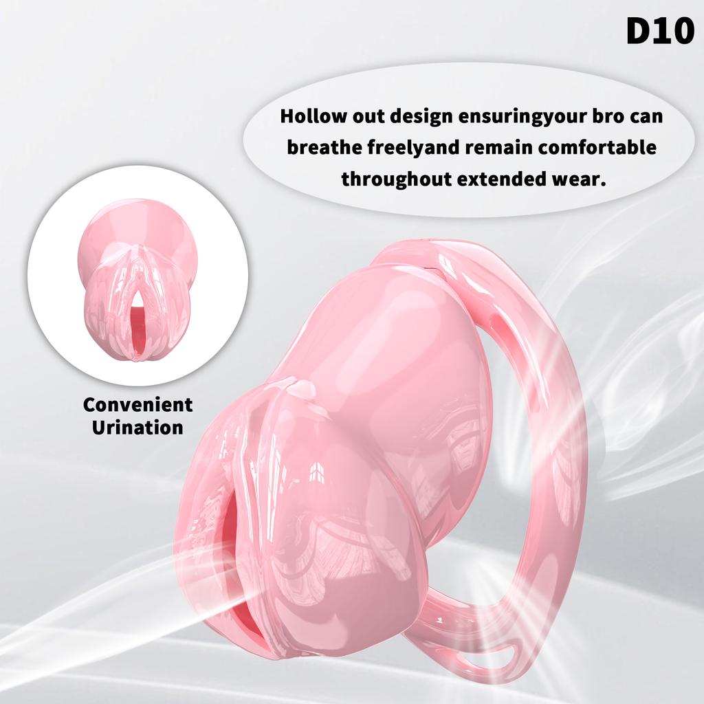 Male Chastity Cage Lightweight Resin Male Chastity Cage Bondage Gear &Adult Sex Toy for Men Includes 6 Ring (Pink)