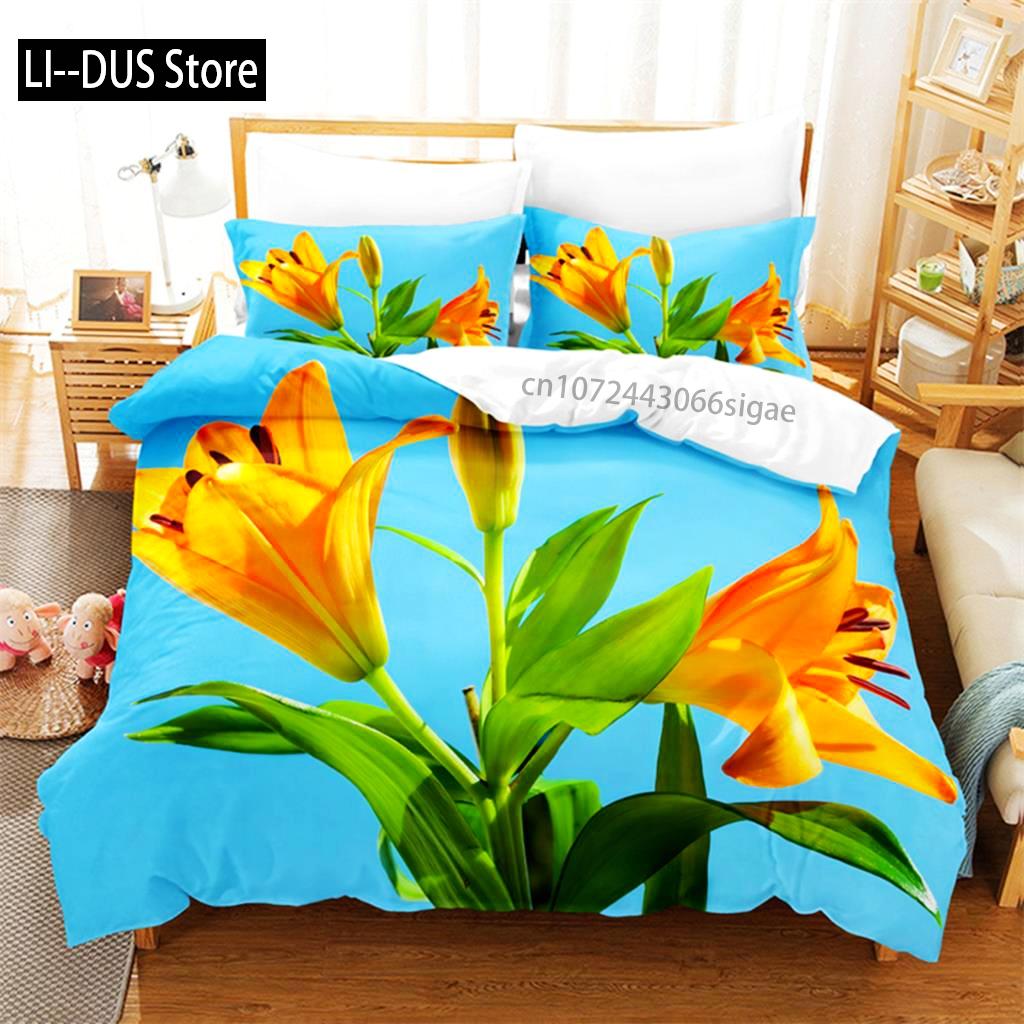 Yellow Flowers Queen Bedding Set Duvet Cover Set Bedding Digital Printing King Size Duvet Cover Set Bedding Sets