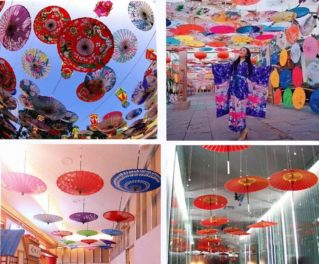 WOVTE Japanese Bangasa Coarse Paper Dance for Kids and Kimono Traditional Classic Photography Room Costume Umbrella, (Japanese Parasol), Umbrella,