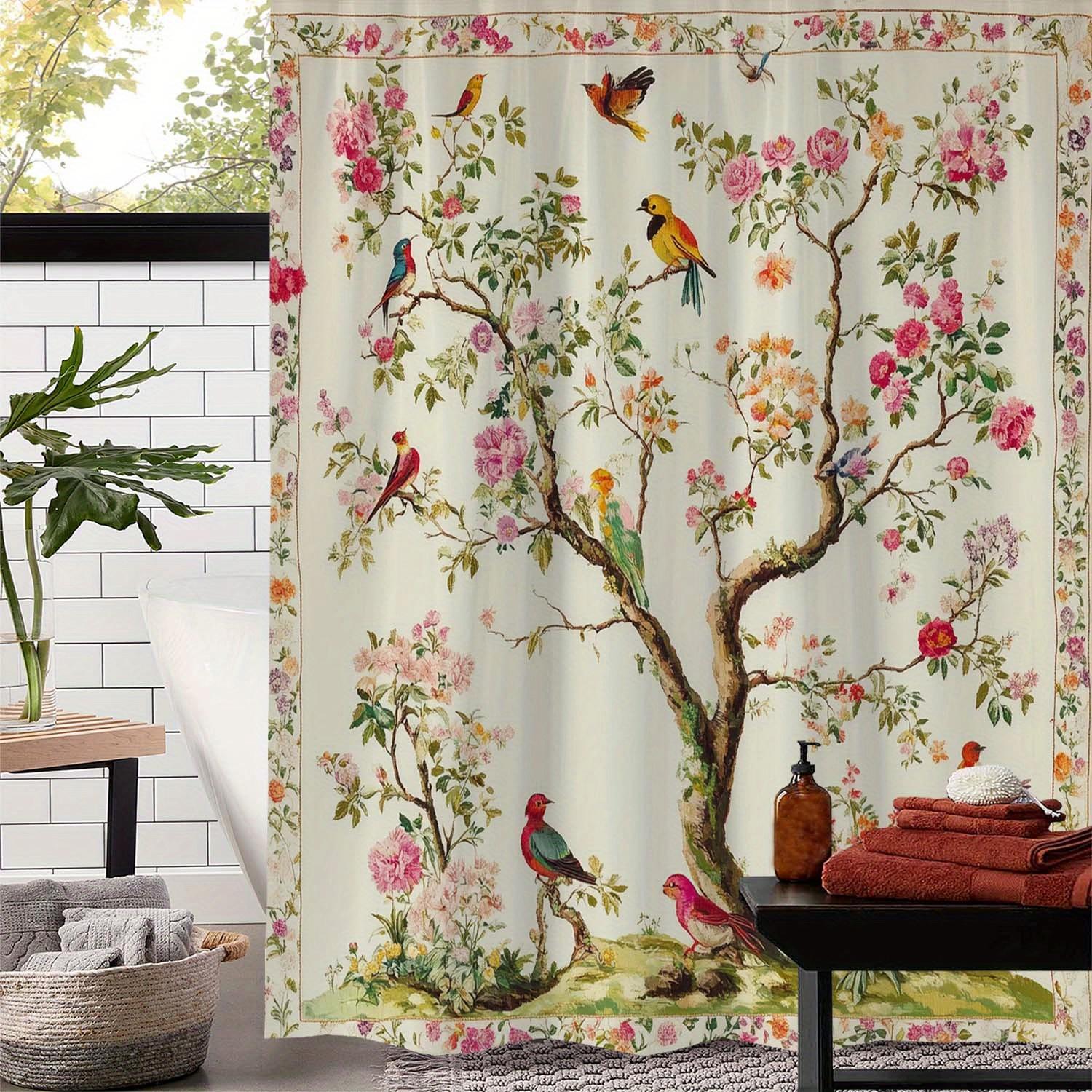 

Enchanting Avian Paradise Shower Curtain For A Lively And Inviting Bathroom, Featuring A Stunning Illustration Of A Flourishing W60H190(CM)-1 Pcs