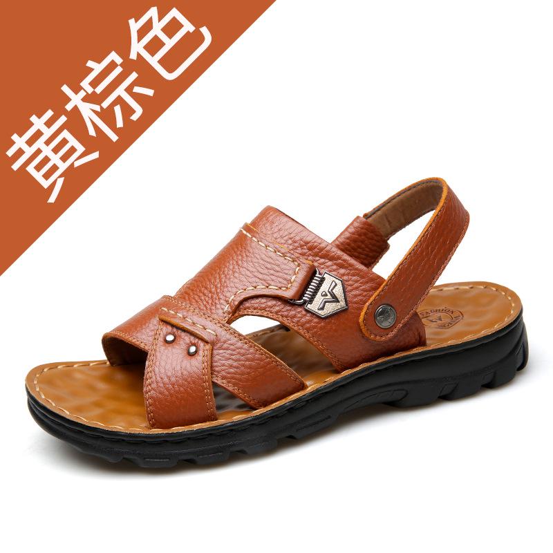 Summer Big Size Men's Sandals British Fashion Genuine Leather Beach Shoes Mens Casual Massage Non-Slip Large Slippers Flats