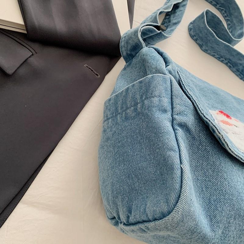 Vintage Shoulder Bag Lightweight Commuter Bag Cartoon Denim Women's Bag