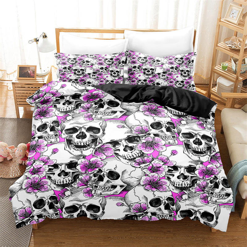 Gothic Skull Duvet Cover Sugar Skull Bedding Set Horror Theme Comforter Full Twin King For Boys Teens Adults Bedroom Decor
