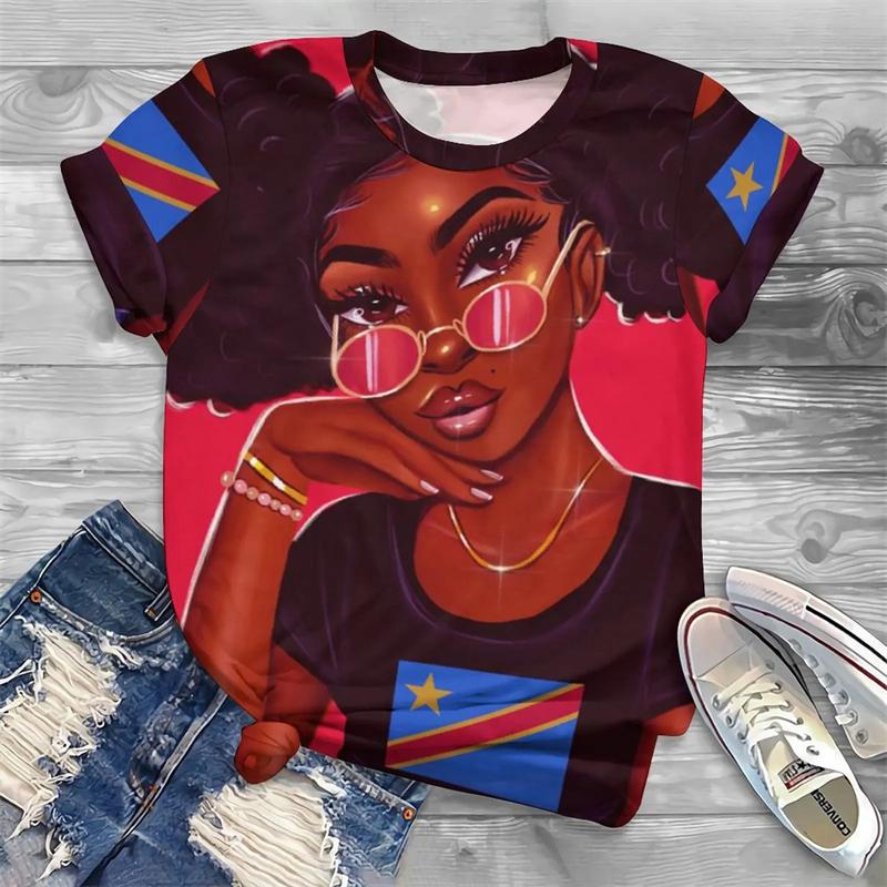 2024 New Fashion Men Women T-Shirt Streetwear African Girls 3d Print Graphic Tshirts Womens Clothes Daily Casual O-Neck Blouse