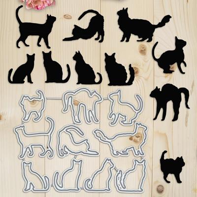 10 Stück Katzen-Metall-Stanzformen, Schablone, Stanzformen für die Kartenherstellung, Prägeschablone für Scrapbooking, DIY-Alben, Papier, Karten, Kunst, Dekoration